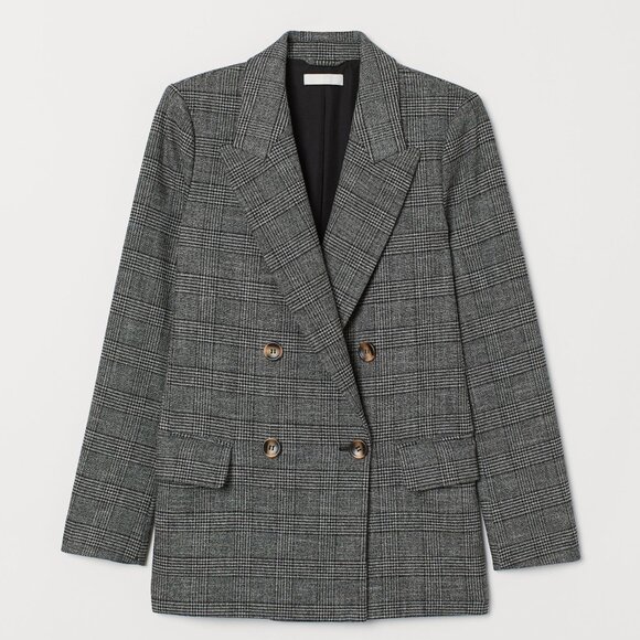 H&M Double-Breasted Jacket - Gray/Black Checked - Picture 1 of 8